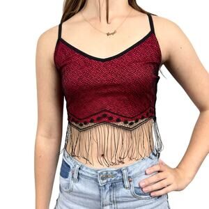 Vintage Y2K 90s Formula X Lace Mesh Fringe Whimsigoth Going Out Top Cropped Sz S